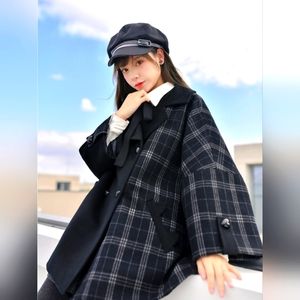 LOLITA Peacoat Rare HTF 90s half n half Black n Grey Plaid short Peacoat